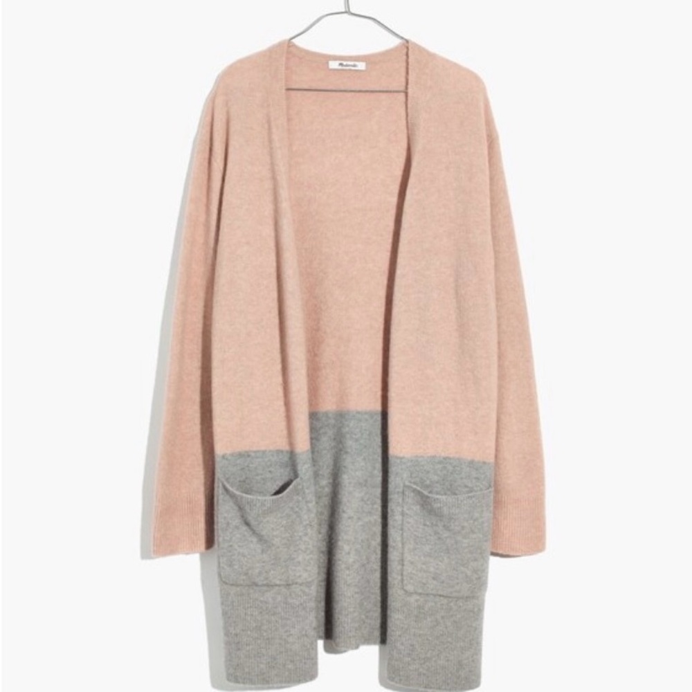 Madewell Kent Colorblock Cardigan Sweater in Coziest Yarn in color Heather Beige